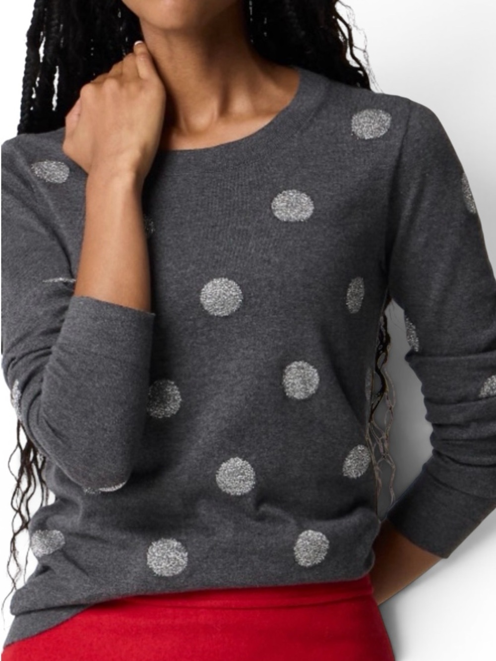 J. Crew Factory Gray Shimmery Polka-Dot Teddie Crew Sweater Size M